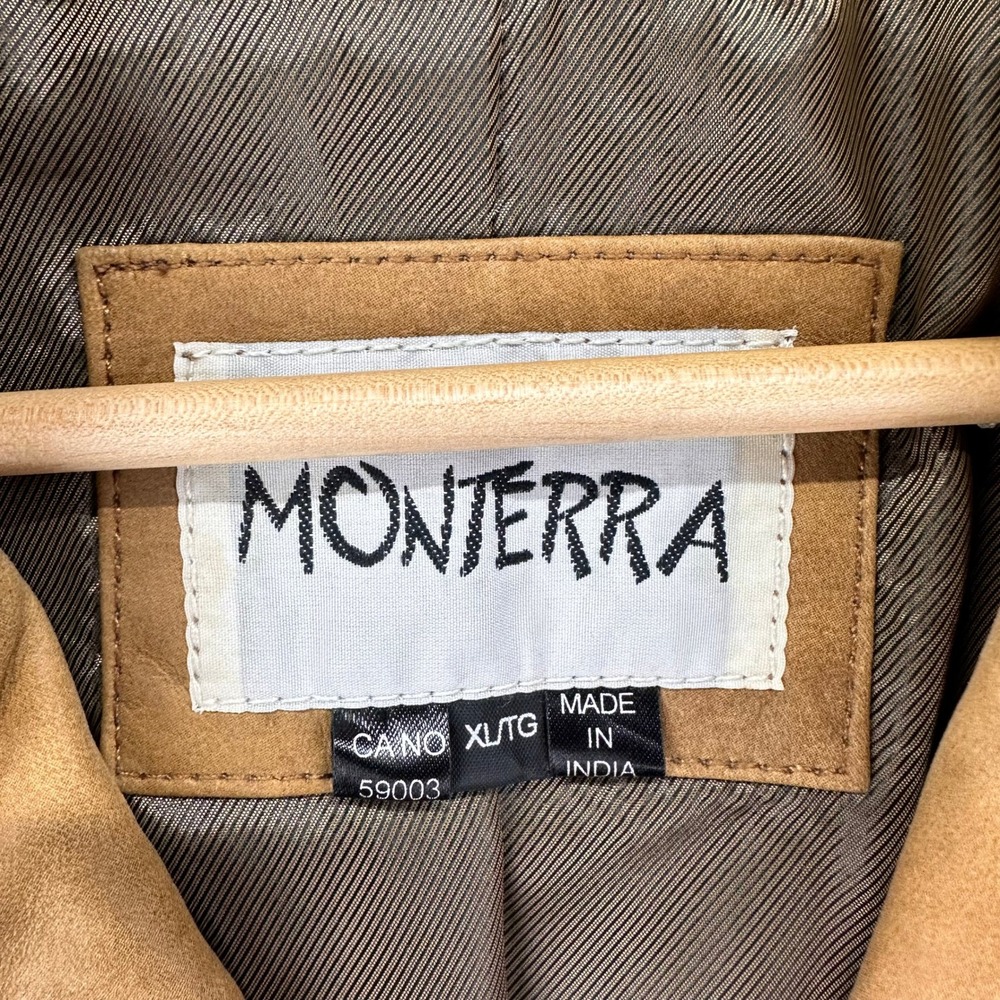 VTG Monterra Leather Jacket Womens XL Tan Brown Oversized Western 3 Button - Picture 4 of 7